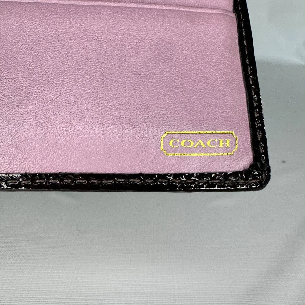 VINTAGE Coach Madison Op Art Checkbook Wallet | Khaki Brown Canvas Patent Leathe